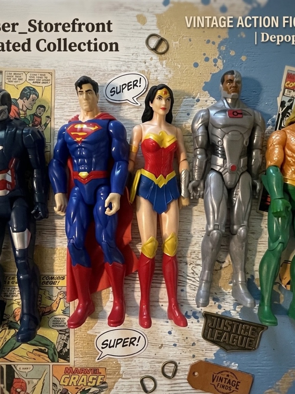 Justice League Superman & Wonder Woman Figures - Blue, Red, Yellow